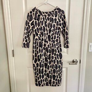 Boden Marisa Gray/Black/Cream Leopard Print Dress, US 4P